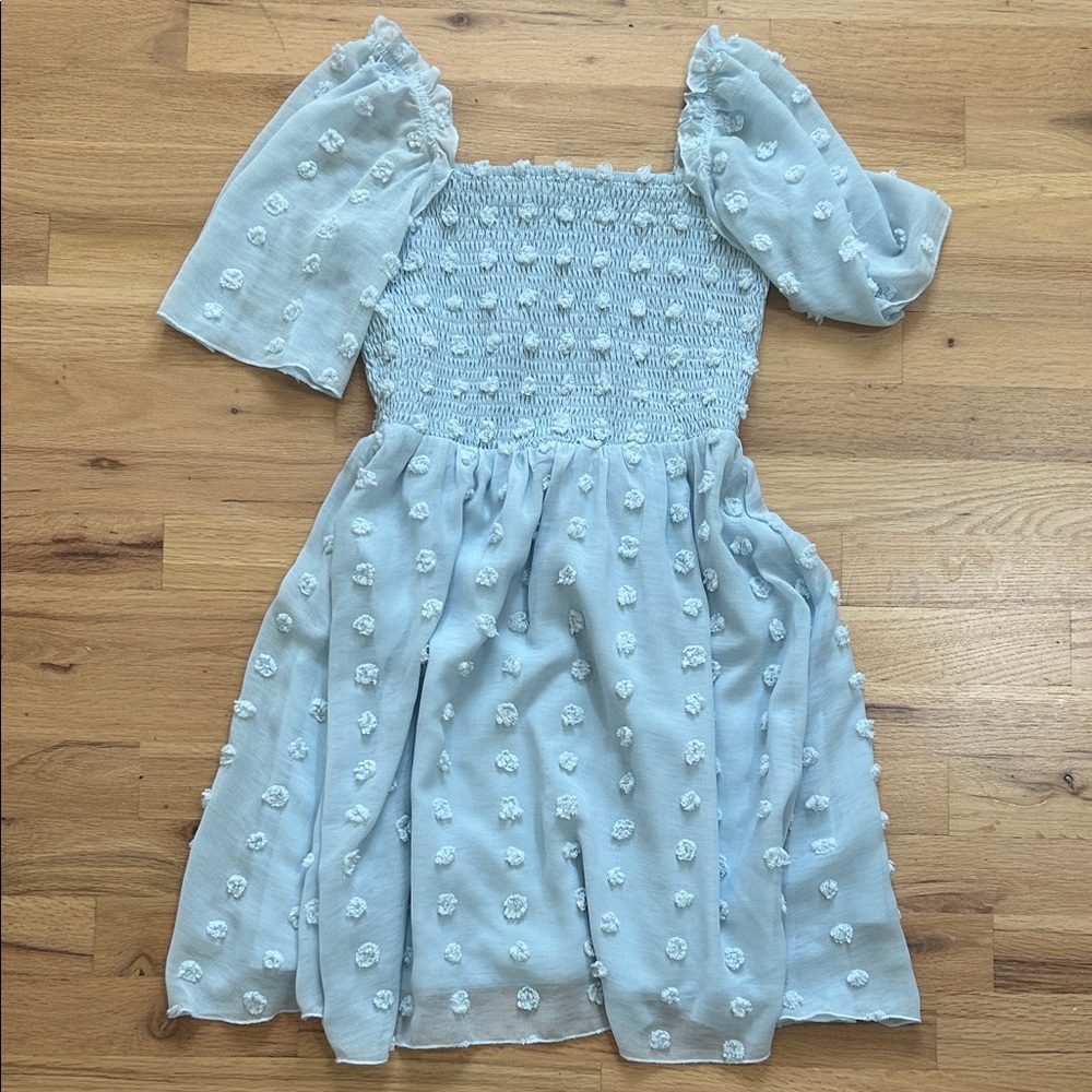 Puff-Sleeve Light Blue Dress